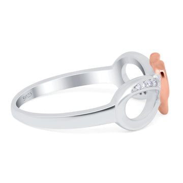 Infinity Two-Tone Heart Promise Ring Round Eternity Simulated CZ 925 Sterling Silver (8mm)
